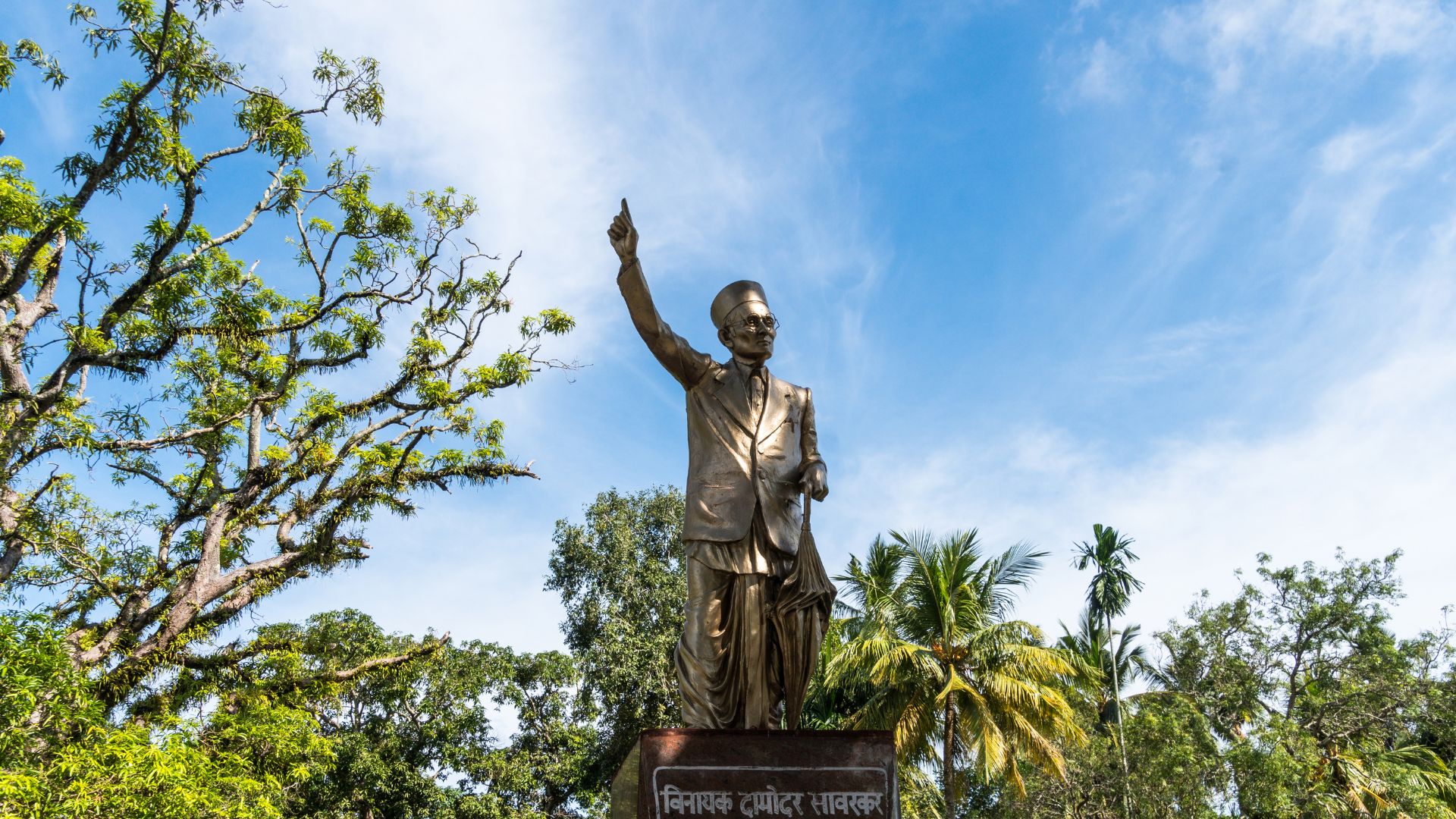 Port Blair, Andaman Islands. India. January 12, 2018: Statue of the Indian political leader Veer Savrkar, near the infamous Cellular Jail where he was exiled and tortured by the cruel British.
