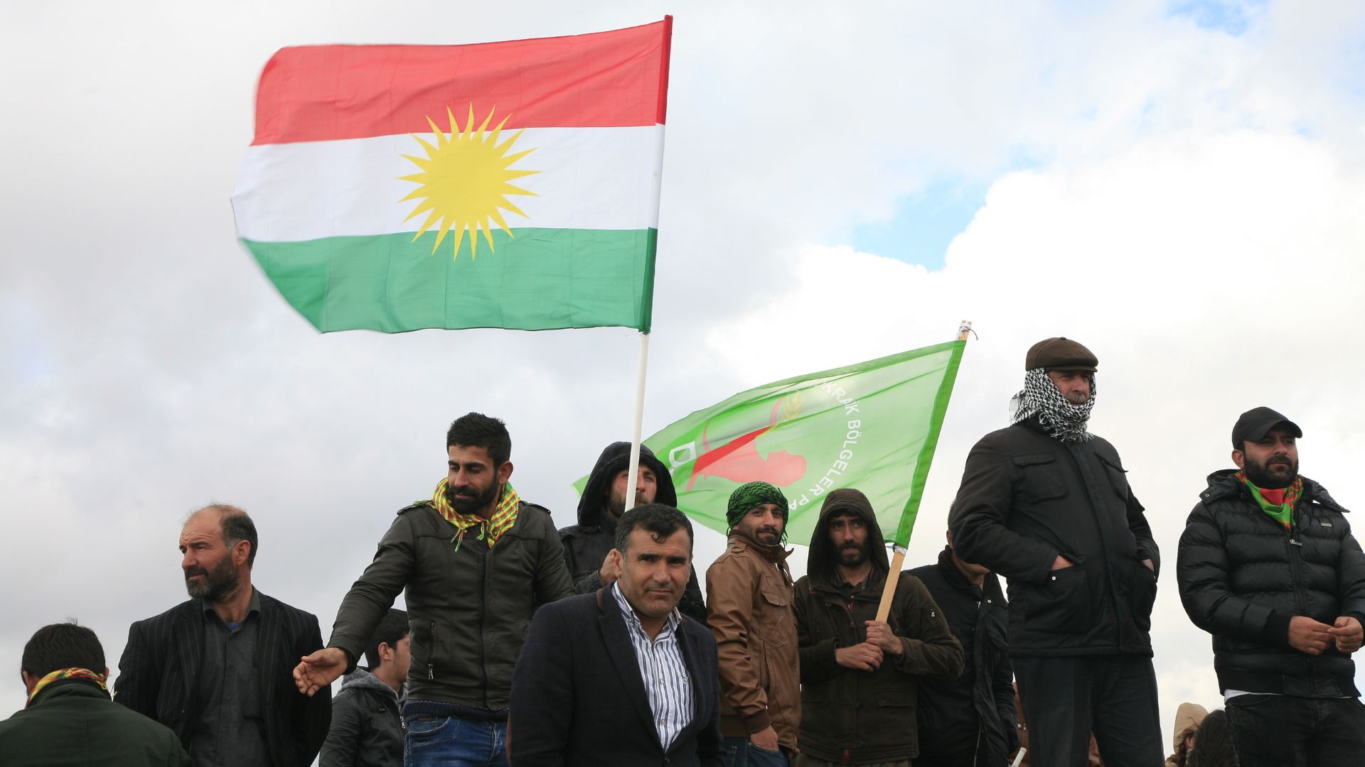 TURKEY. Flag of Iraqi Kurdistan and YPG. Million of kurdish during Newroz festival on Diyarbakir.